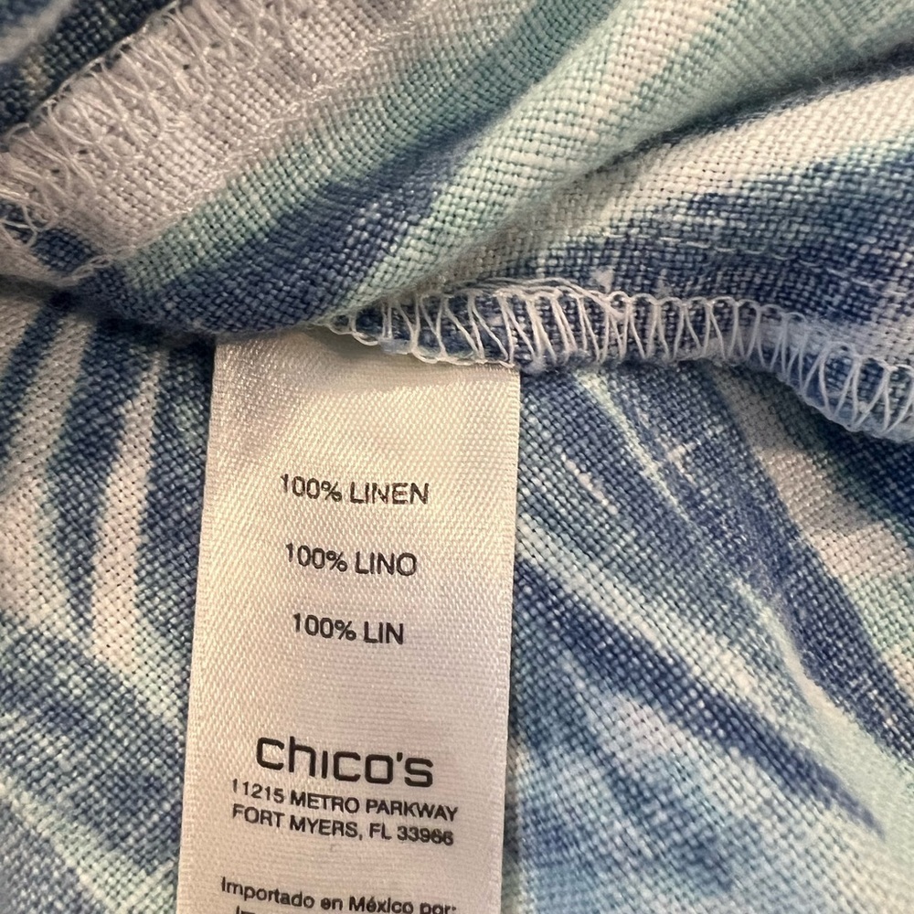 Chico’s Blue & White Tropical Floral Linen‎ Cardigan Top Size 1 - Picture 4 of 6